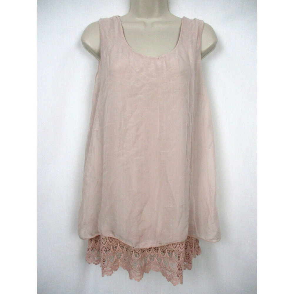 Elena Baldi Silk Top Women Small Crochet Lace Lagenlook Coquette Romantic Pastel
